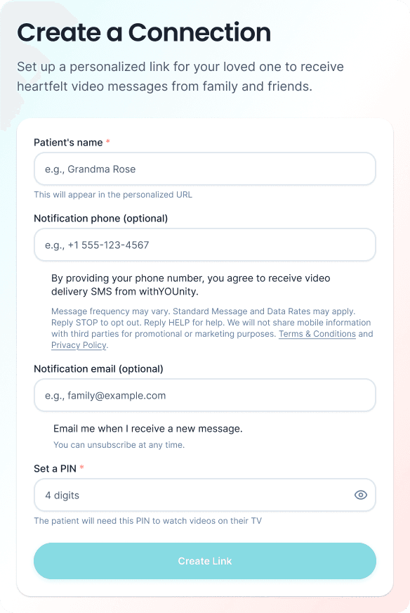 Create patient form with name field and submit button